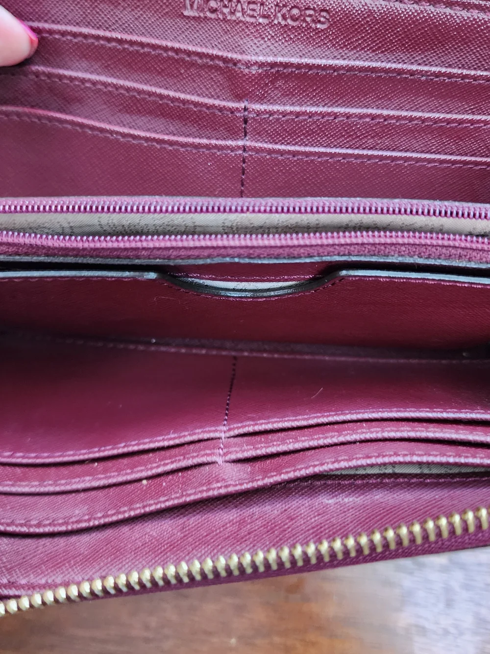Michael Kors Burgundy Saffiano Leather Zip Around Wristlet Wallet